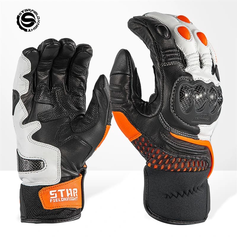 SFK Orange Motorcycle Gloves Carbon Fiber Protection Summer Mesh Breathable Real Goat Leather Wear-resistant Riding Equipment