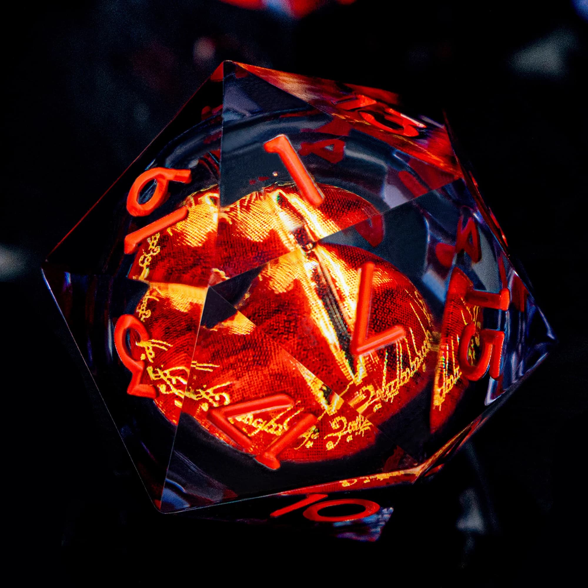 Set di Dadi in Resina D20 Liquid Flow Core Eye of Sauron per D&D Dungeons and Dragons, Gioco di Ruolo, 7 Pezzi, Dadi Rossi con Bordi Affilati