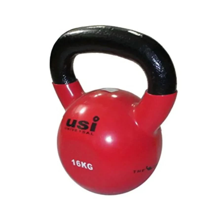 USI UNIVERSAL Dipped Kettlebell DKB for fitness training, cast iron with black epoxy coating, ergonomic handle grip, 16 Kg.