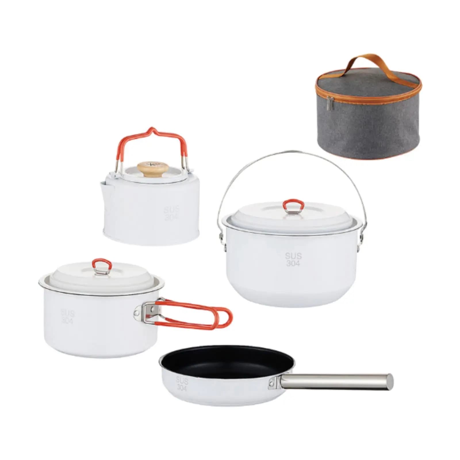 4Pcs Fry Pan Kettle Camping Cookware Set with Storage Bag Lightweight Stockpot Kitchen Utensils Outdoor Cook Gear for Travel