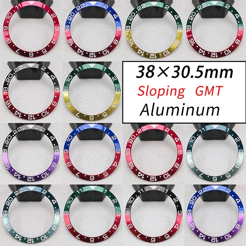 38mm Aluminum Watch Bezel Inserts Sloping GMT Two-tone Bezel Fits 40mm Watch Case NH35 NH36 Diving Men Watch Part Accessories