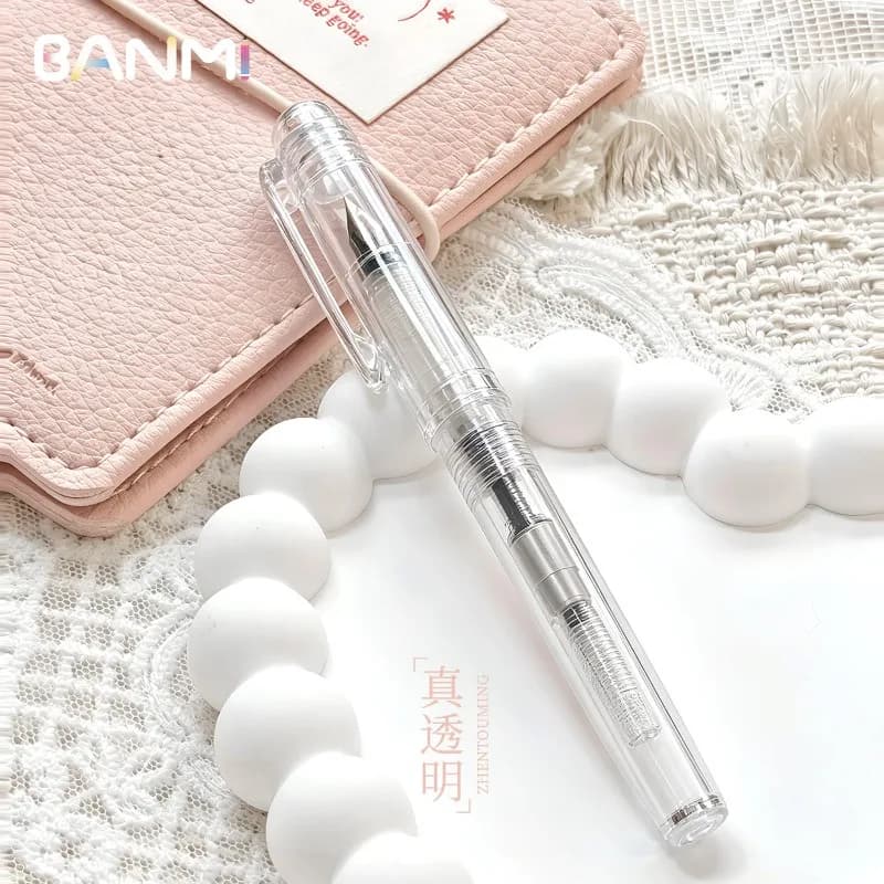 BANMI Transparent Fountain Pen Student Calligraphy Posture Correction Pen with Colorful Ink School Office Supplies Stationery