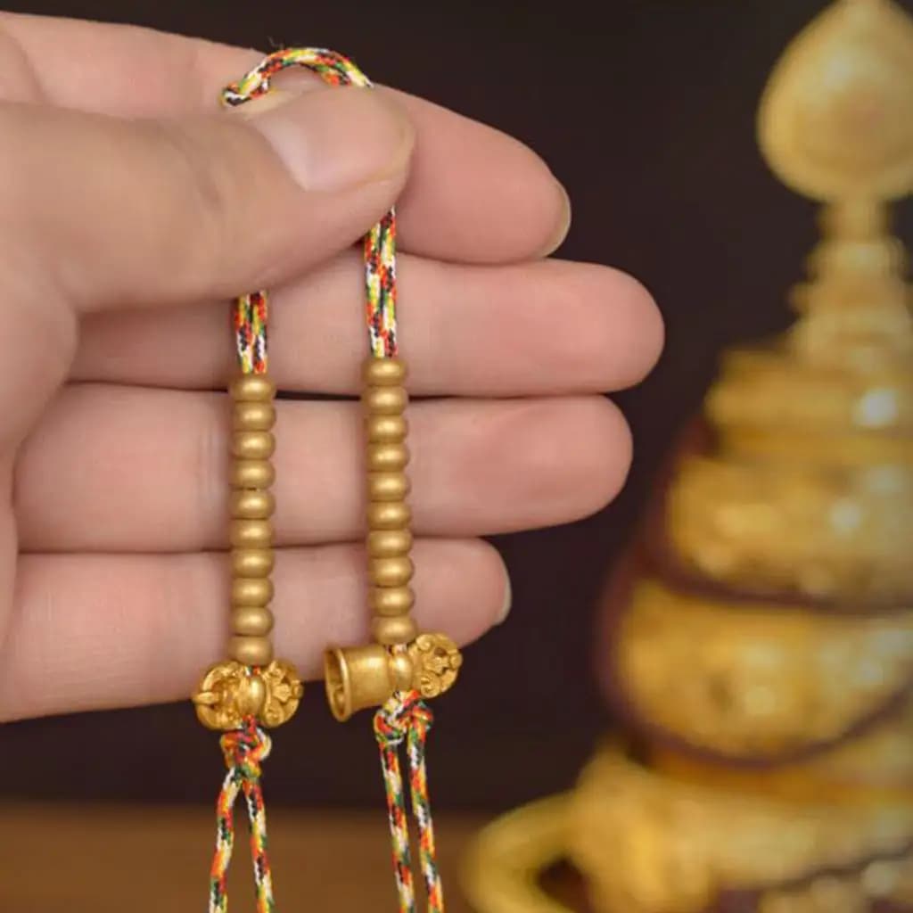 Copper Tibetan Buddhist Counter with Bell and Vajra Pestle Prayer Beads Bracelet for Spiritual Health Protection