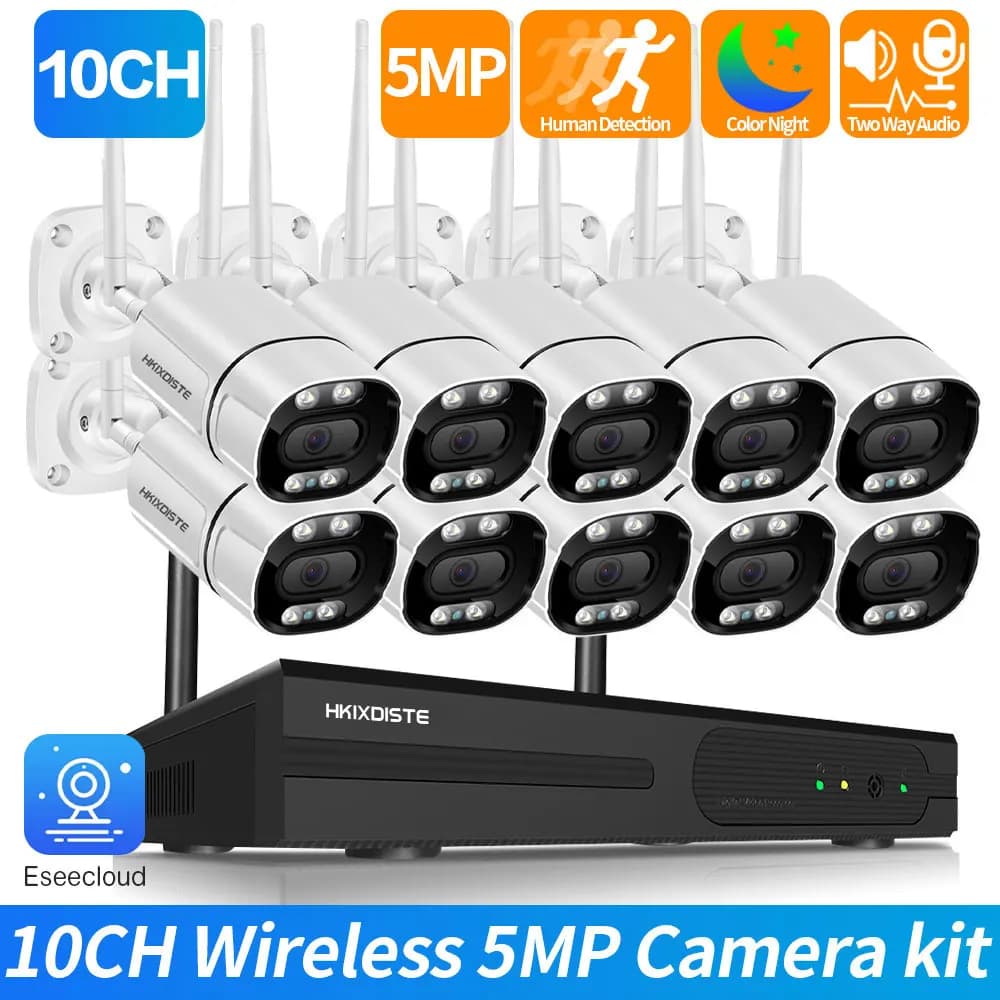 Plug and Play 8CH 10CH Audio 5MP HD Kit NVR wireless Visione notturna a colori esterna Sicurezza Telecamera IP da 5.0MP Sistema CCTV WIFI H.265