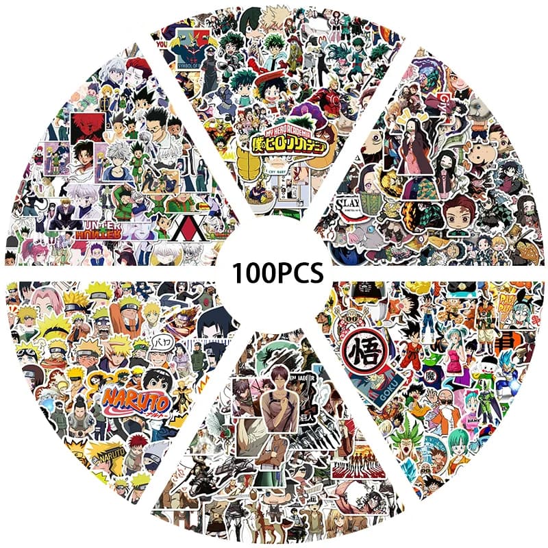 100 Pezzi Adesivi Anime Naruto Dragon Ball Z Demon Slayer Hunter X per Graffiti, Valigie, Laptop, Skateboard, Telefono, Giocattoli