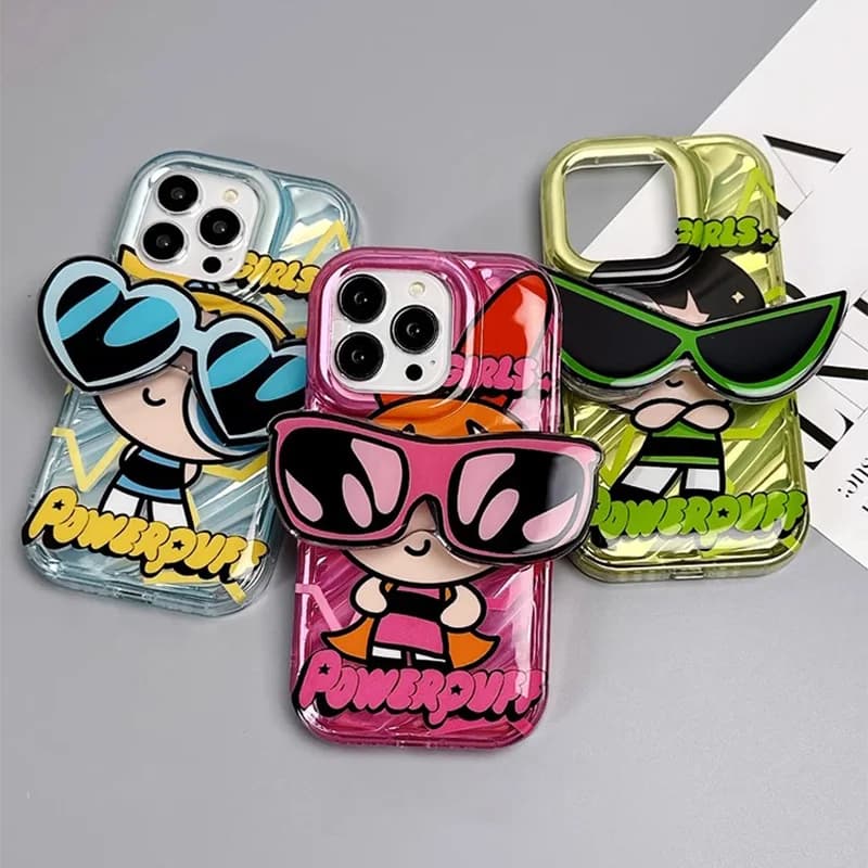 Cartoon Powerpuff Girls Sunglasses Holder Case For iPhone 14 13 12 11 Pro Max X XR XS 6 6S 7 8 Plus SE 2020 Soft Silicone Cover