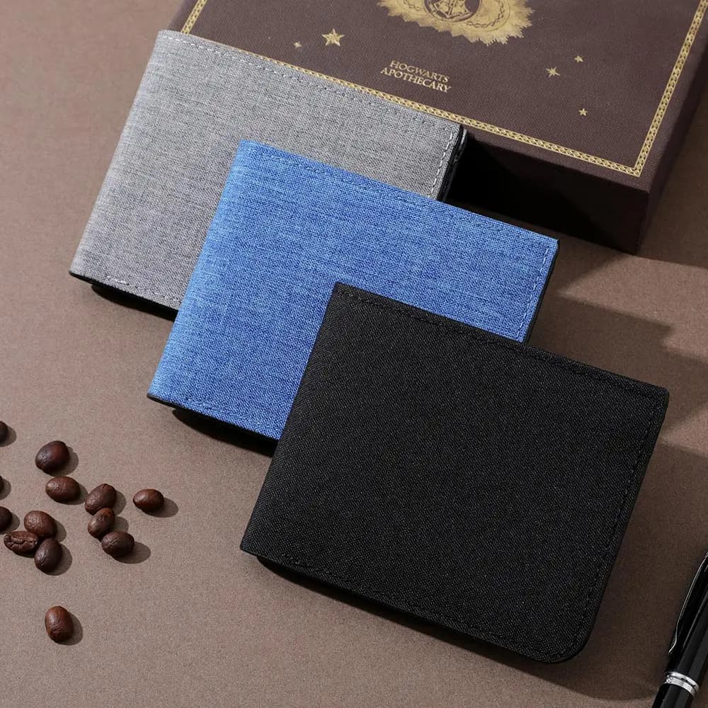 Portafoglio da uomo in tela da 1 pezzo, semplice, casual, con doppia piega, porta carte fotografiche, portafoglio corto da uomo