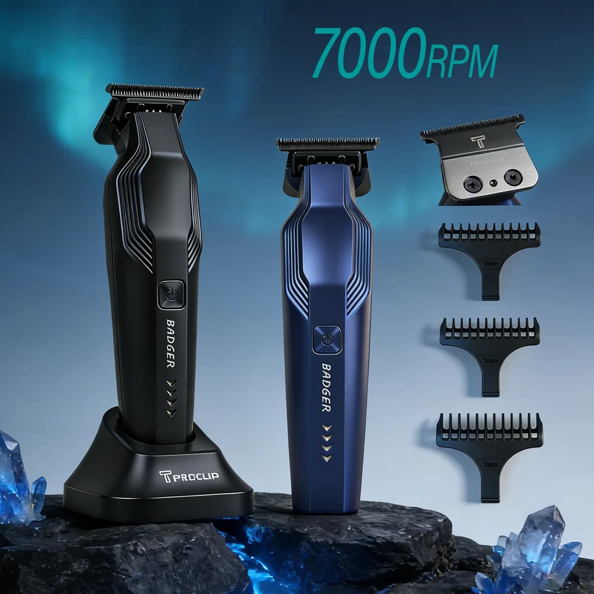 Professional Haircut M4T 7000RPM High Speed Motor Blades with DLC Coating PRECISE BLACK Powerful and Silent Motor with Base