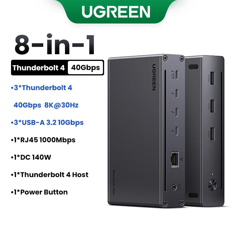 UGREEN 8-in-1 Docking Station 8 k30hz Thunderbolt 4 40Gbps Dock USB3.2 Gen2 10Gbps con adattatore ue forMacBook laptop PC Revodok