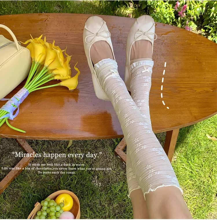 Calze lunghe da donna primavera estate JK Lolita con fiocco bianco e pizzo, calze a zampa di daina, stile Harajuku, alla moda, dolce, regalo per ragazze