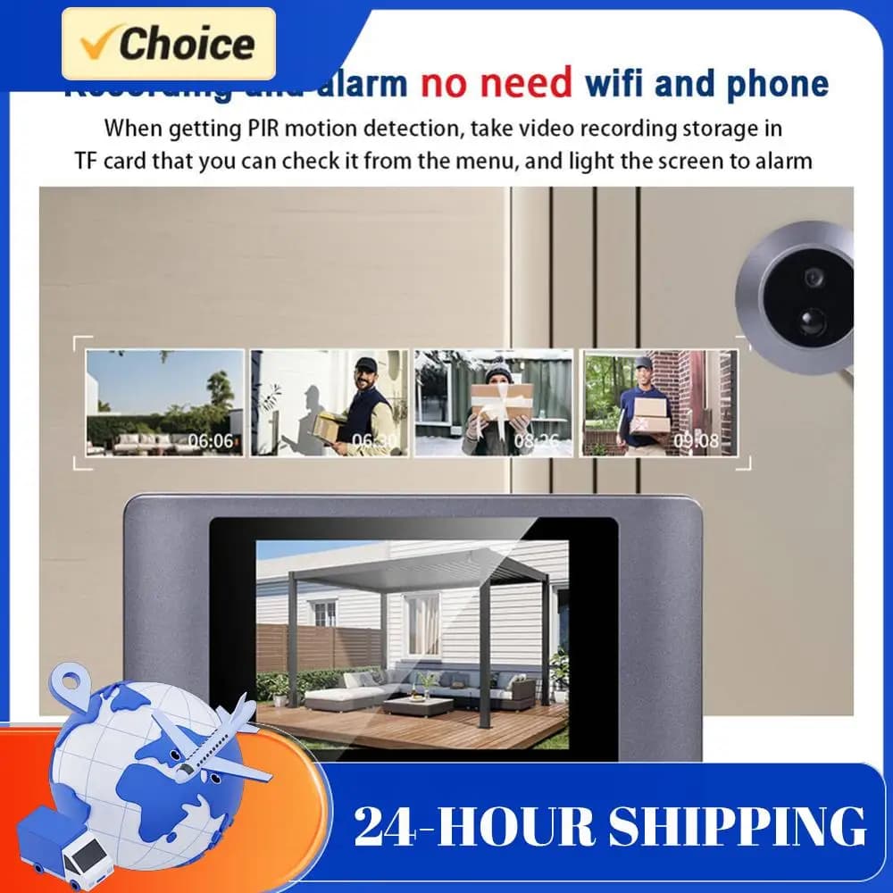 Mini Telecamera Spioncino Intelligente Wireless con Rilevamento di Movimento PIR, Videocitofono Digitale da 2.8 Pollici, Batteria da 2000mAh