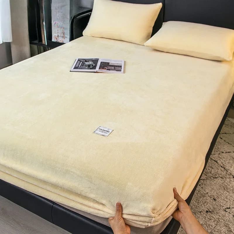 Con fodera per cuscino Semplice tinta unita invernale spessa calda fodera per materasso in velluto corallo adatta per camera da letto morbida lenzuolo per coppia