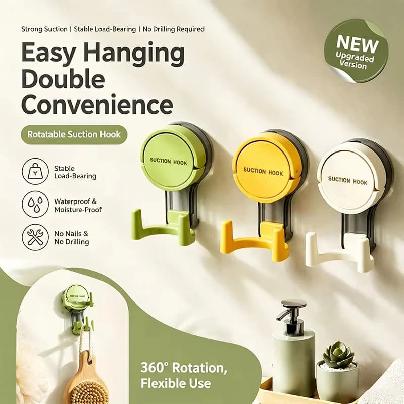 Dual Head Suction Cup Hooks Heavy Duty Traceless No Drill Storage Hooks Home Bathroom Kitchen Door Back Washroom Adhesive Hooks