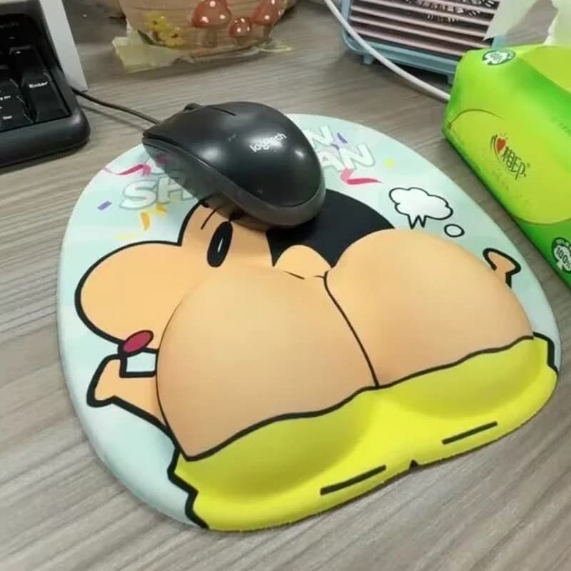 Tappetini per mouse ergonomici Crayon Shinchan con poggiapolsi, riempimenti in silicone antiscivolo, decorazioni kawaii per il desktop, regali di compleanno a sorpresa