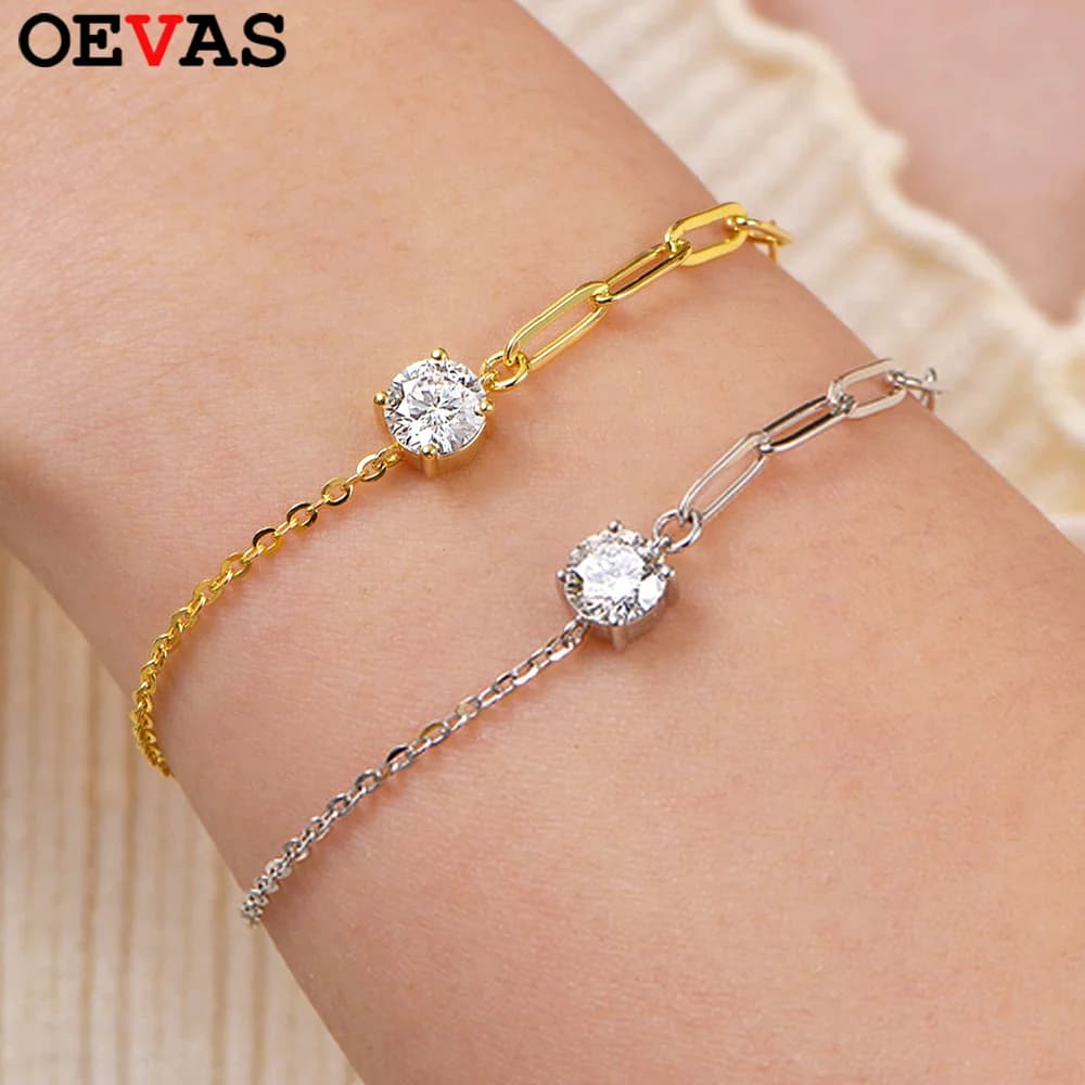 Bracciale solitario Moissanite rotondo certificato OEVAS 1CT S925 placcato argento oro 18 carati D VVS Lab diamante da polso regalo gioielli