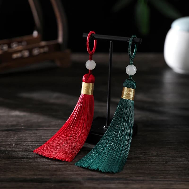 2Pcs Tassels Silky Handmade Soft Tassels Jade Bead Tassels DIY Craft Jewelry Car Key Chain Decor Pendants Smooth Fringe Trim