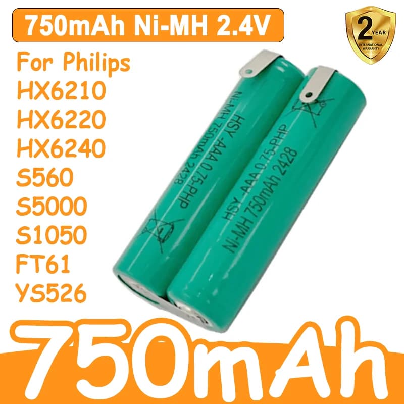 HSY-AAA0.75-PHP 750mAh Ni-MH 2.4V Batteria SUPPO per rasoio elettrico Philips HX6210 HX6220 HX6240 S560 S5000 S1050 FT618 YS526
