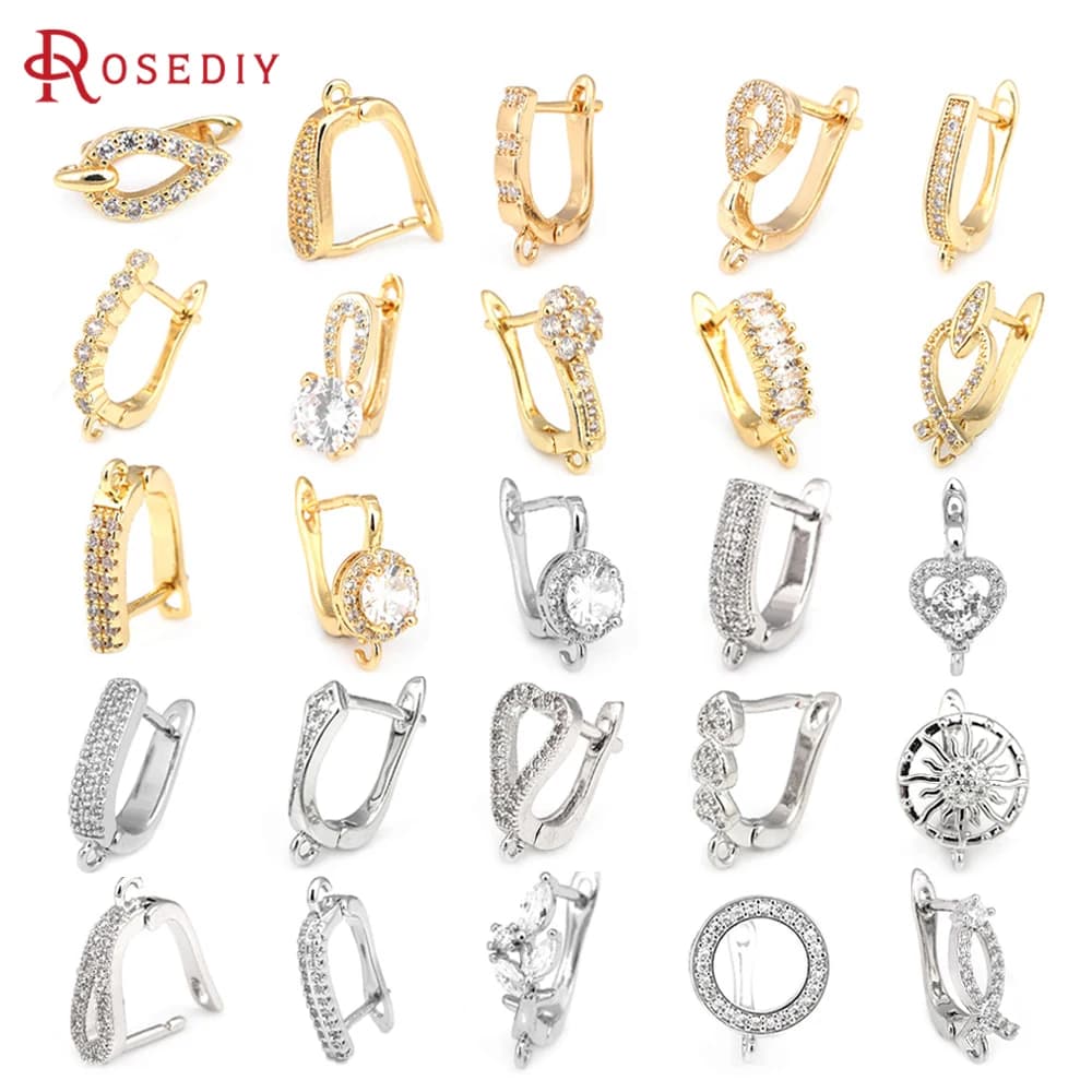 18K Gold Color Brass and Zircon Stud Pin Earrings Hooks Clasps High Quality Jewelry Making Supplies Earrings Diy Accessories