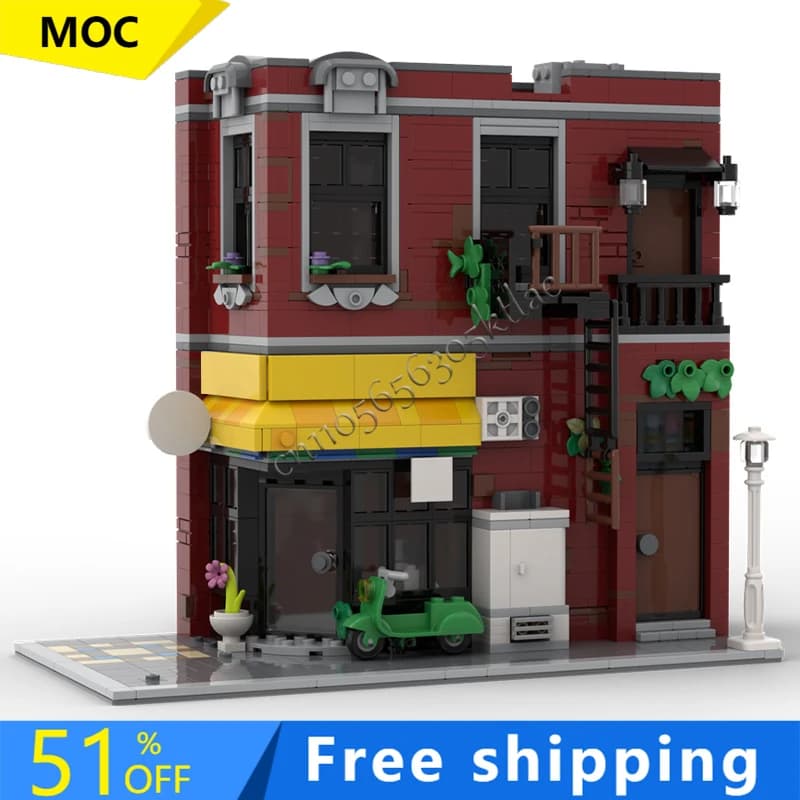 1105 Pezzi MOC-10321 Modello di Edificio Commerciale e Residenziale con Vista sulla Strada, Puzzle Personalizzato Fai-da-Te, Giocattolo Creativo Tecnologico per Bambini, Regalo