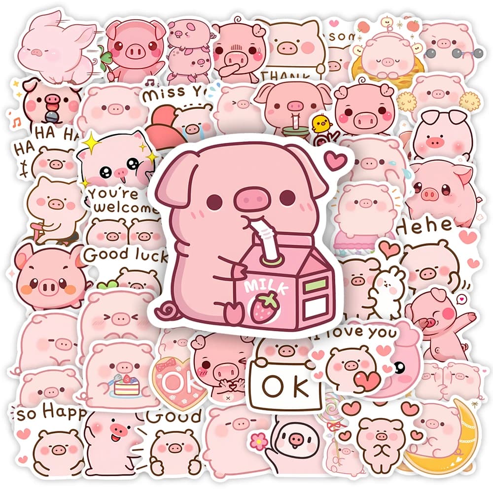 Simpatico cartone animato maiale rosa adesivi divertente Kawaii regalo fai da te giocattolo per bambini decalcomania per laptop telefono scrapbook bagagli decorativi impermeabili