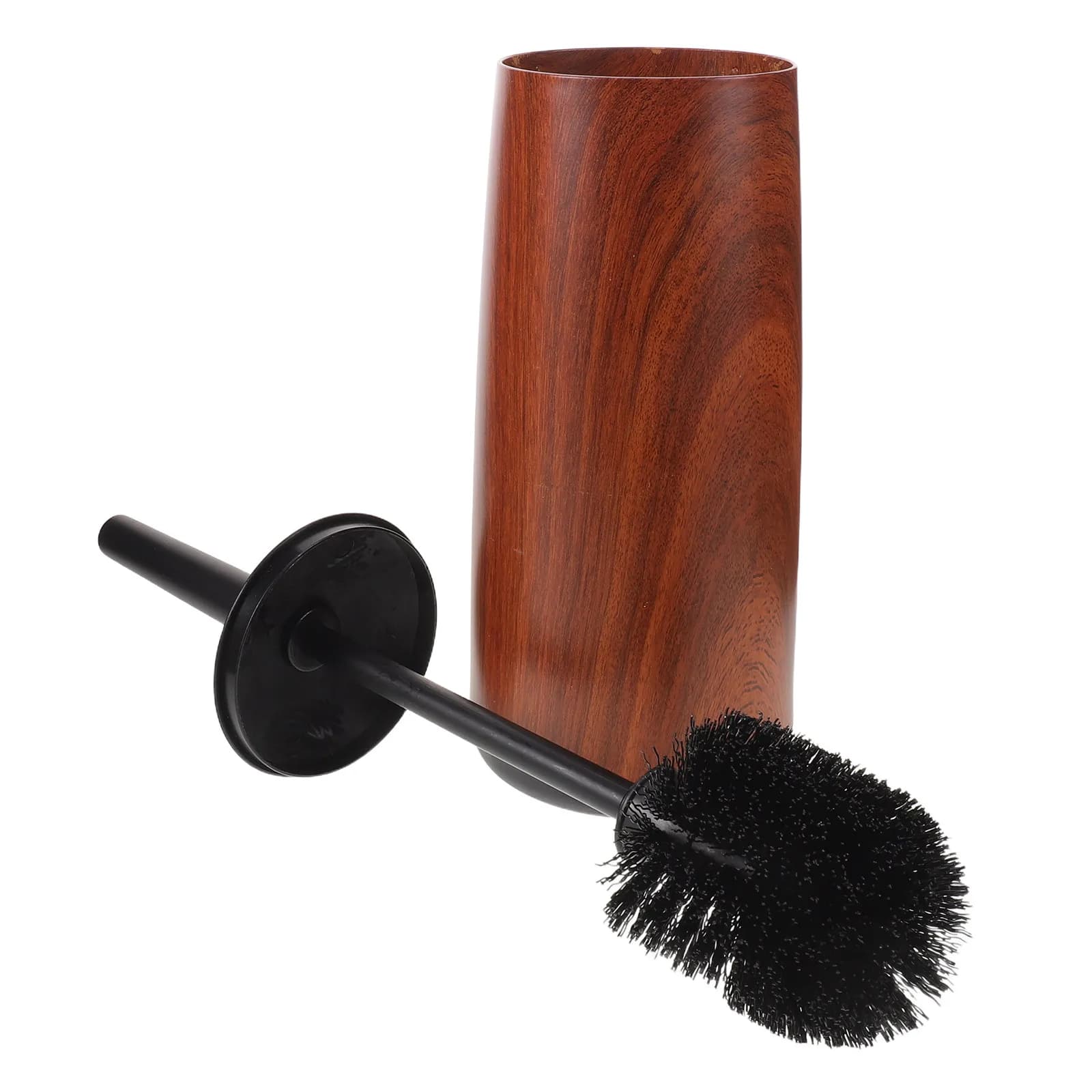 Spazzola per WC in stile legno con supporto, strumento per la pulizia del WC, accessorio per la pulizia della casa, per uso in bagno.