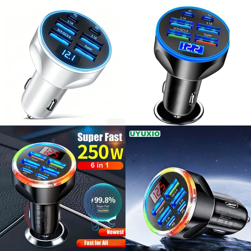 Caricabatterie da Auto Multiporta USB Tipo C con Voltmetro, Ricarica Rapida con Display di Tensione per iPhone iPad Samsung, Nuovi Prodotti
