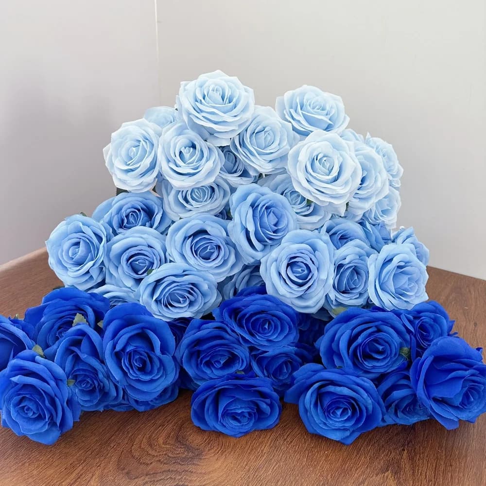 Bellissimo bouquet di rose a 9 teste, fiori artificiali, rose finte in seta blu, bouquet da sposa, decorazione della stanza di casa, desktop di nozze