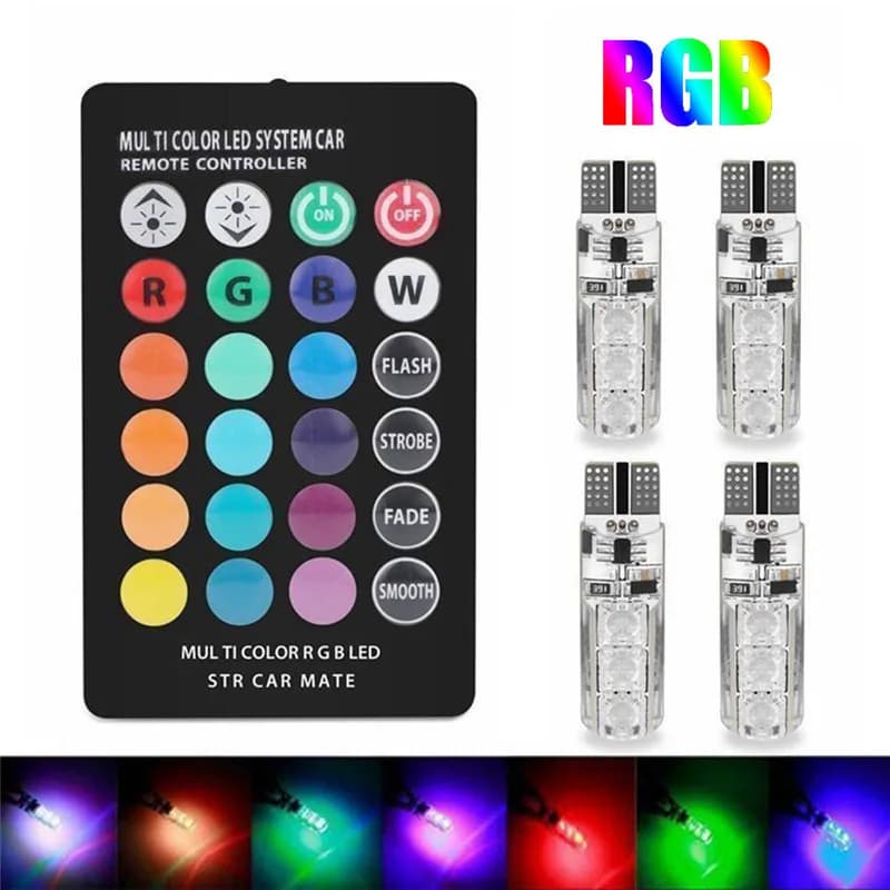 4 Pezzi Lampadine Atmosfera Auto T10 5050 6SMD Impermeabili W5W con Telecomando RGB 194 168 Luce Interna Silicone Cuneo Laterale DC 12V