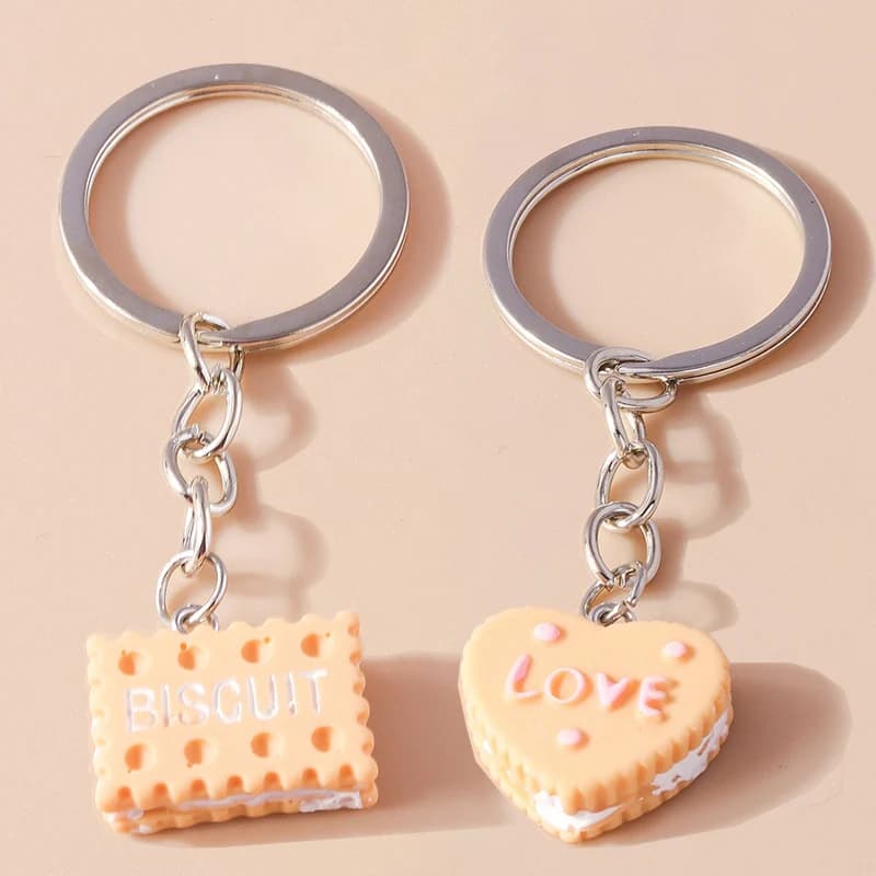 Cute Cartoon 3D Simulated Food Keychains Donut Cookies Chocolate Biscuit Key Ring for Men Women Handbag Pendant DIY Jewelry Gift