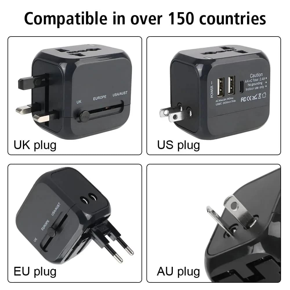 Adattatore da Viaggio Universale Tutto-in-Uno, Caricatore AC, Adattatore Internazionale EU UK US, Convertitore Multifunzione per Prese