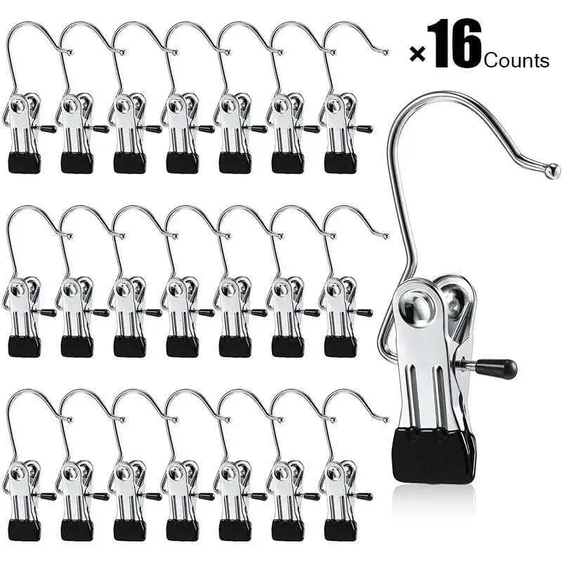 Ultimate Lightweight 16 Counts Anti-Rust Hanging Clips Clothespins, Travel Leggings Skirt Hanger Organizer for Home & More, Spacesaving Magic Hat & Pants Trousers Storage Rack Multipurpose Organized Hooks Clotheshanger