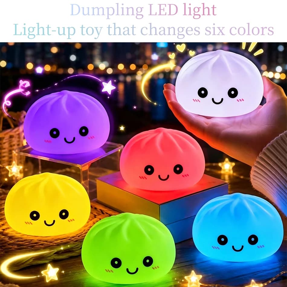 Lampada Notturna LED Creativa a Forma di Raviolo, Giocattolo Antistress con 6 Colori Sfumati, Regalo per Camera da Letto dei Bambini