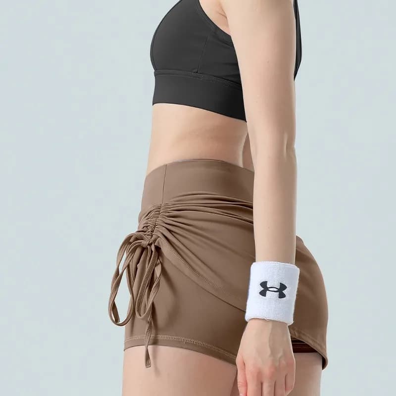 New Wrinkled Drawstring Sports Short Skirt Women Prevent Exposure High-waisted Belt-cinching Running Fake Two Short Yoga Shorts