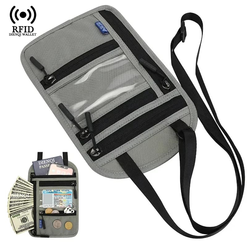 Piccola Borsa Porta Passaporto, Portafoglio RFID, Marsupio da Collo, Borsa per Cellulare, Organizzatore Documenti, Accessori da Viaggio Antifurto
