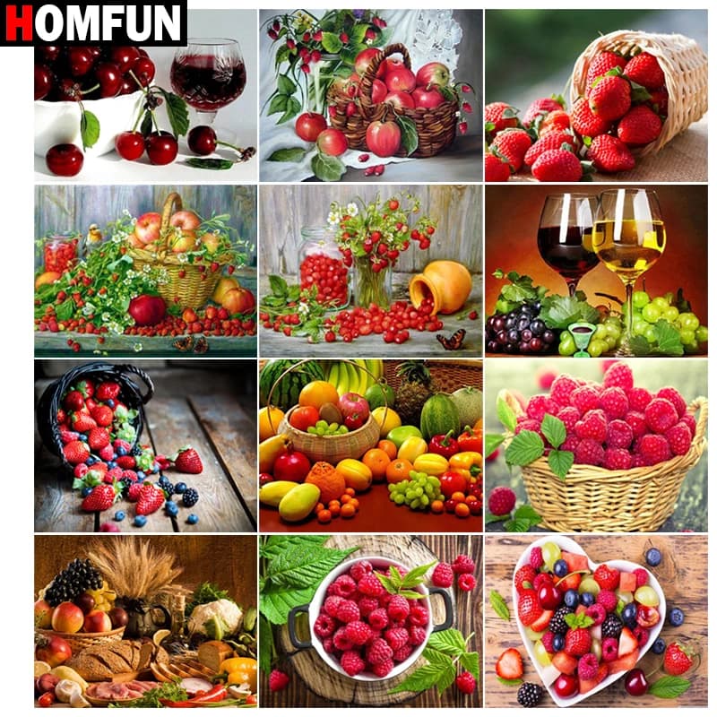 HOMFUN punta quadra/rotonda 5D pittura diamante fai da te "frutta" "ricamo a punto croce 5D decorazioni per la casa regalo
