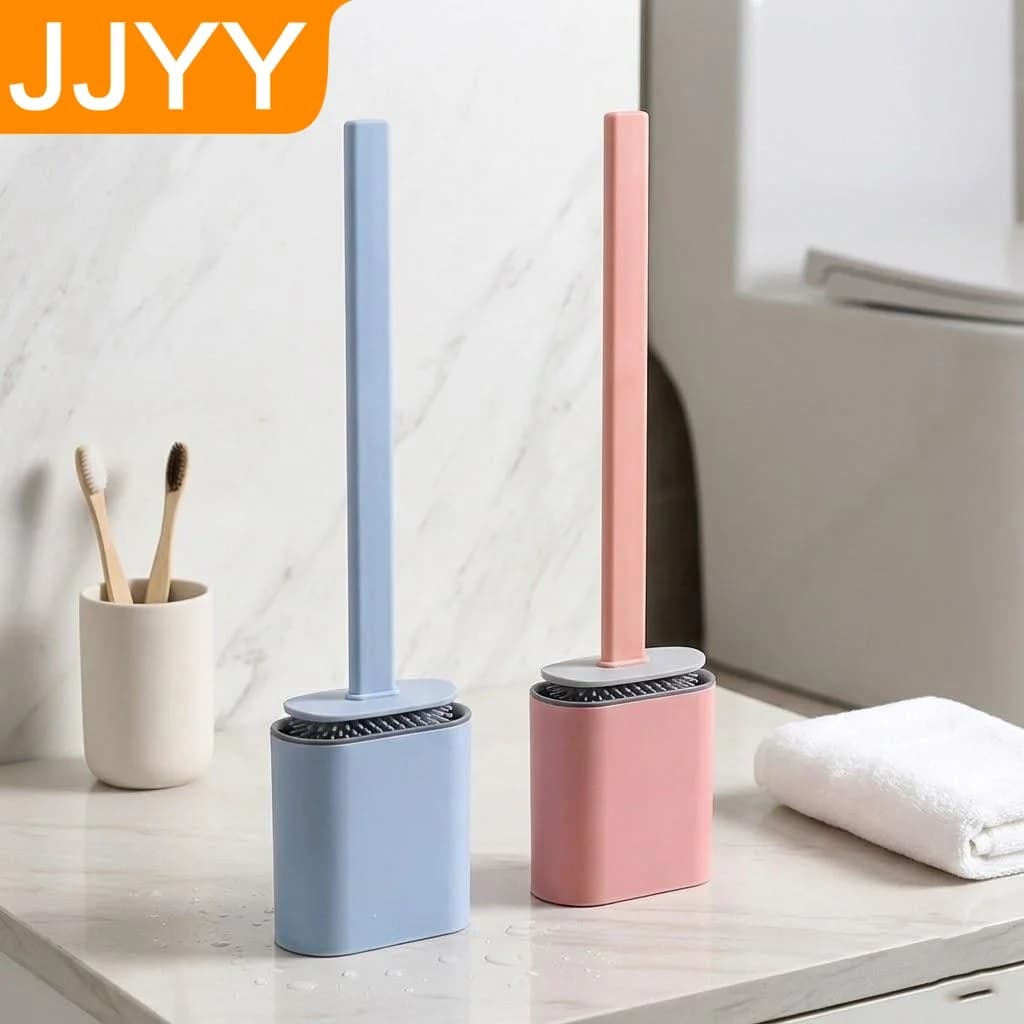 Long Flexible Handle Silicone Toilet Brush Wall Mount Effortless Bathroom Cleaning Durable Hygienic Tool