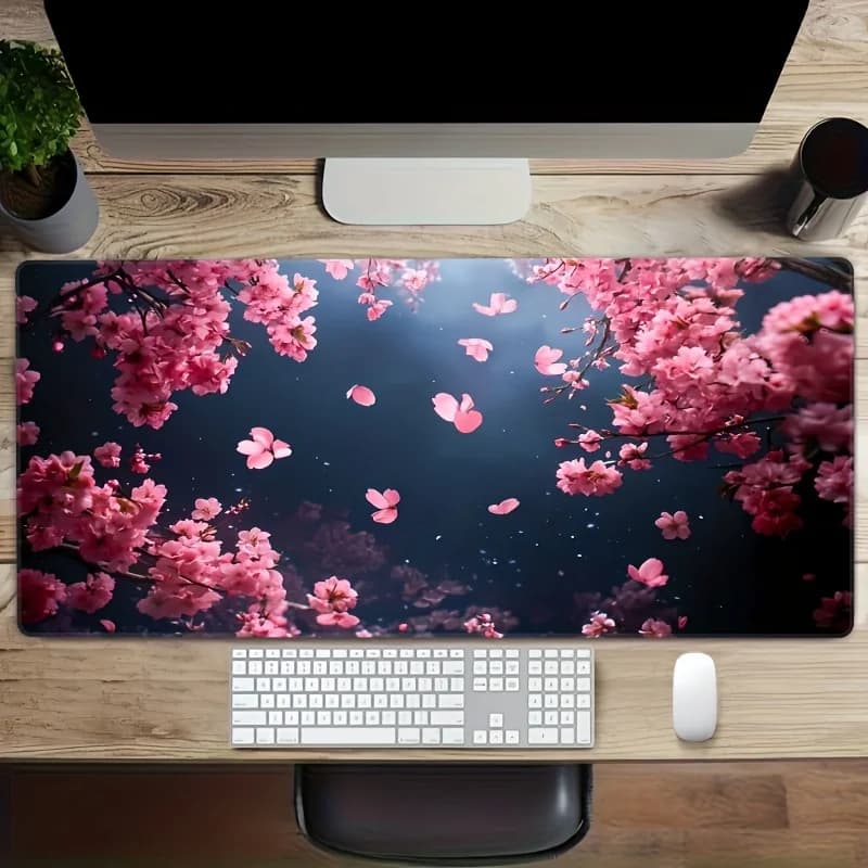 Cherry Blossom Desk Mat Large Extended Mouse Pad Anti-Slip Rubber Base for Gaming and Office