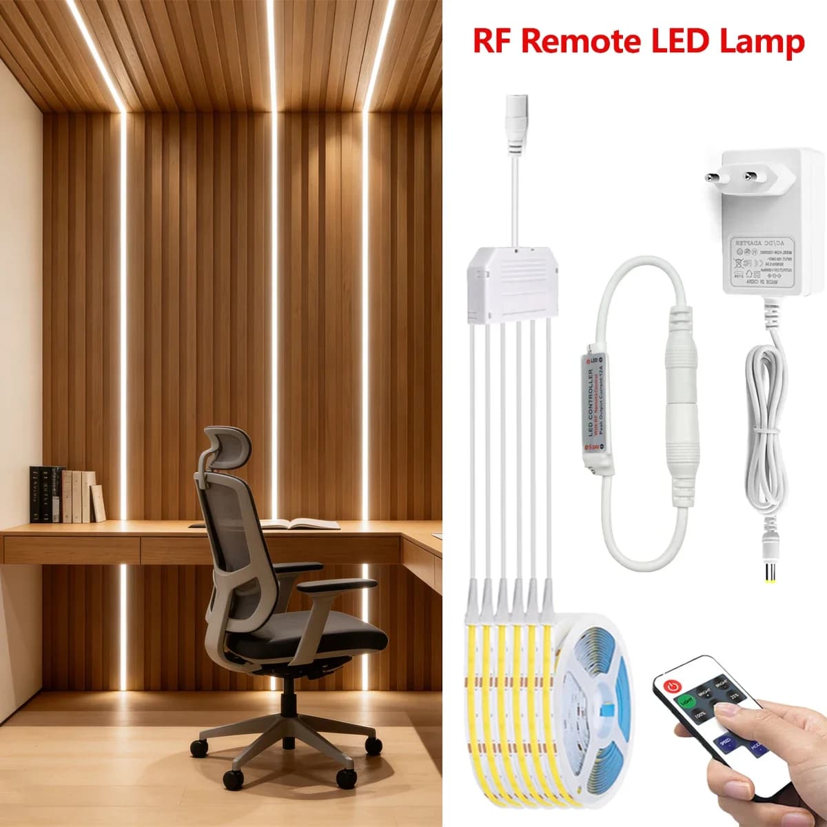 Luce da parete decorativa a LED integrata con dimmer remoto wireless RF, striscia LED COB 12V per armadietti fai-da-te/vetrine