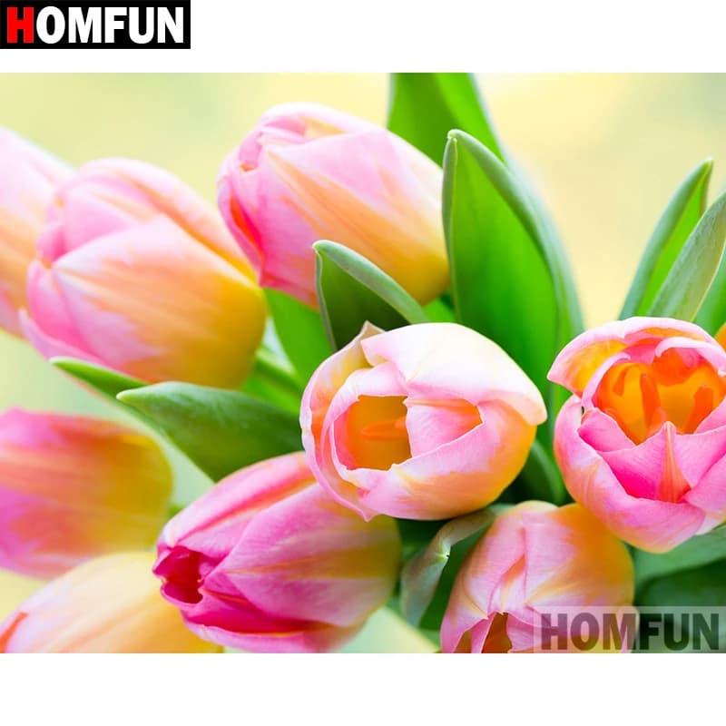 HOMFUN Rhinestone Painting Crystal Decor Diy Diamond Painting "Pink flower" 3D Cross Stitch Pattern Diamond Embroidery A02546
