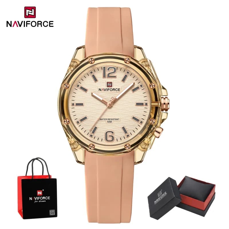 Orologio al quarzo da donna NAVIFORCE, impermeabile 5ATM, cinturino in silicone luminoso, orologio da polso analogico casual alla moda, confezione regalo