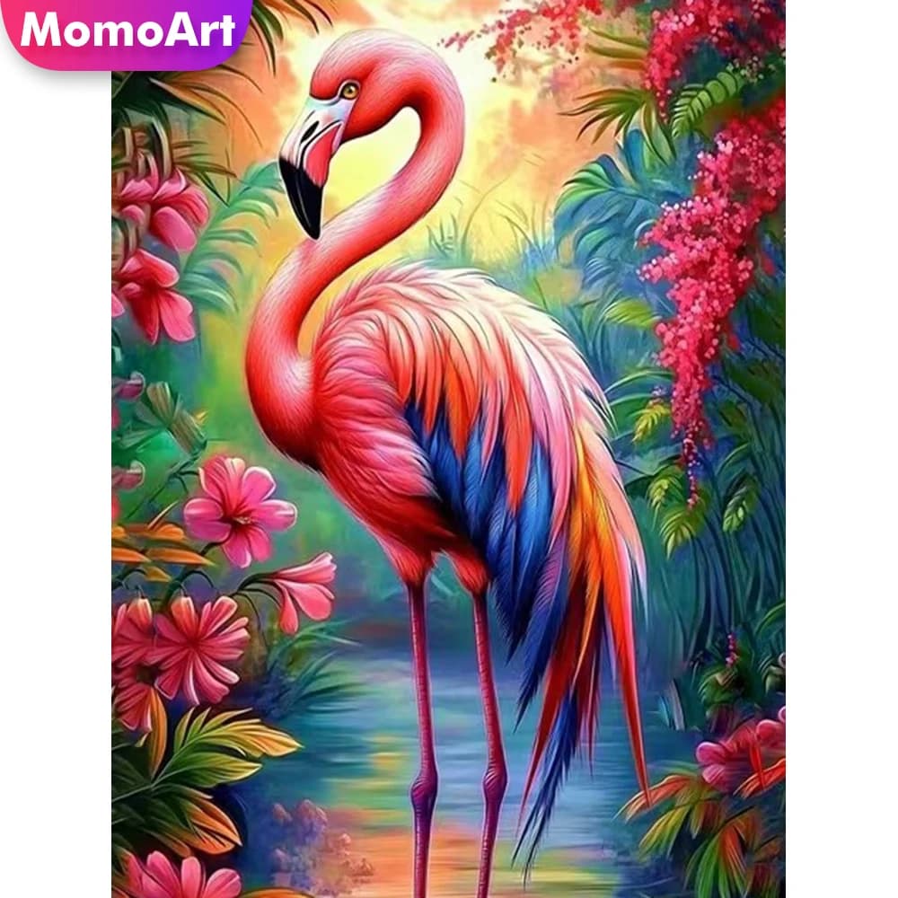 Momoart Diamond Painting Fenicottero Animale Fai da Te Adatto per Principianti Mosaico Diamantato Ricamo Uccello Arte e Artigianato per Casa e Soggiorno