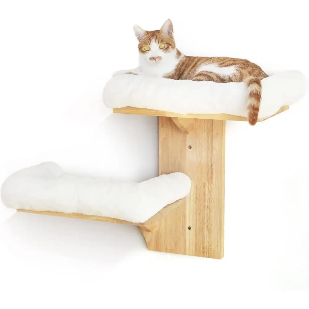 Mensole da Parete per Gatti - Mobili a Forma di Albero con 2 Piattaforme e Cuscino Morbido per Arrampicarsi, Giocare e Riposare