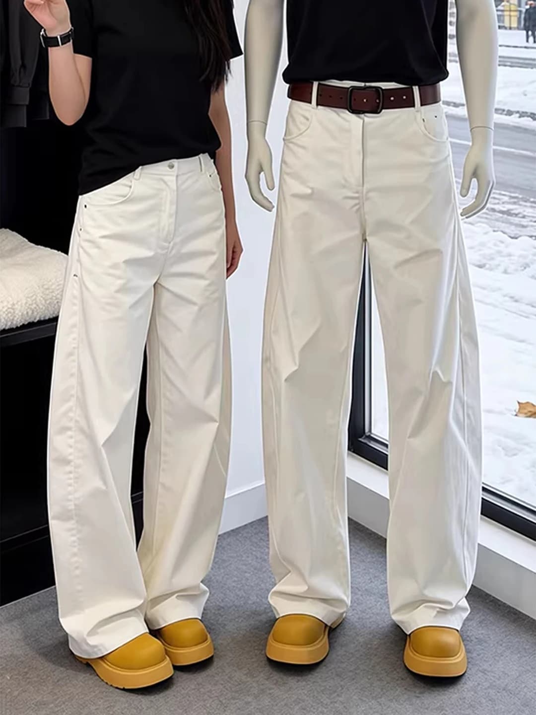 Jeans da uomo bianchi a gamba larga, taglio dritto, micro svasati, stile Cleanfit, American Workwear, casual, giovanili, popolari