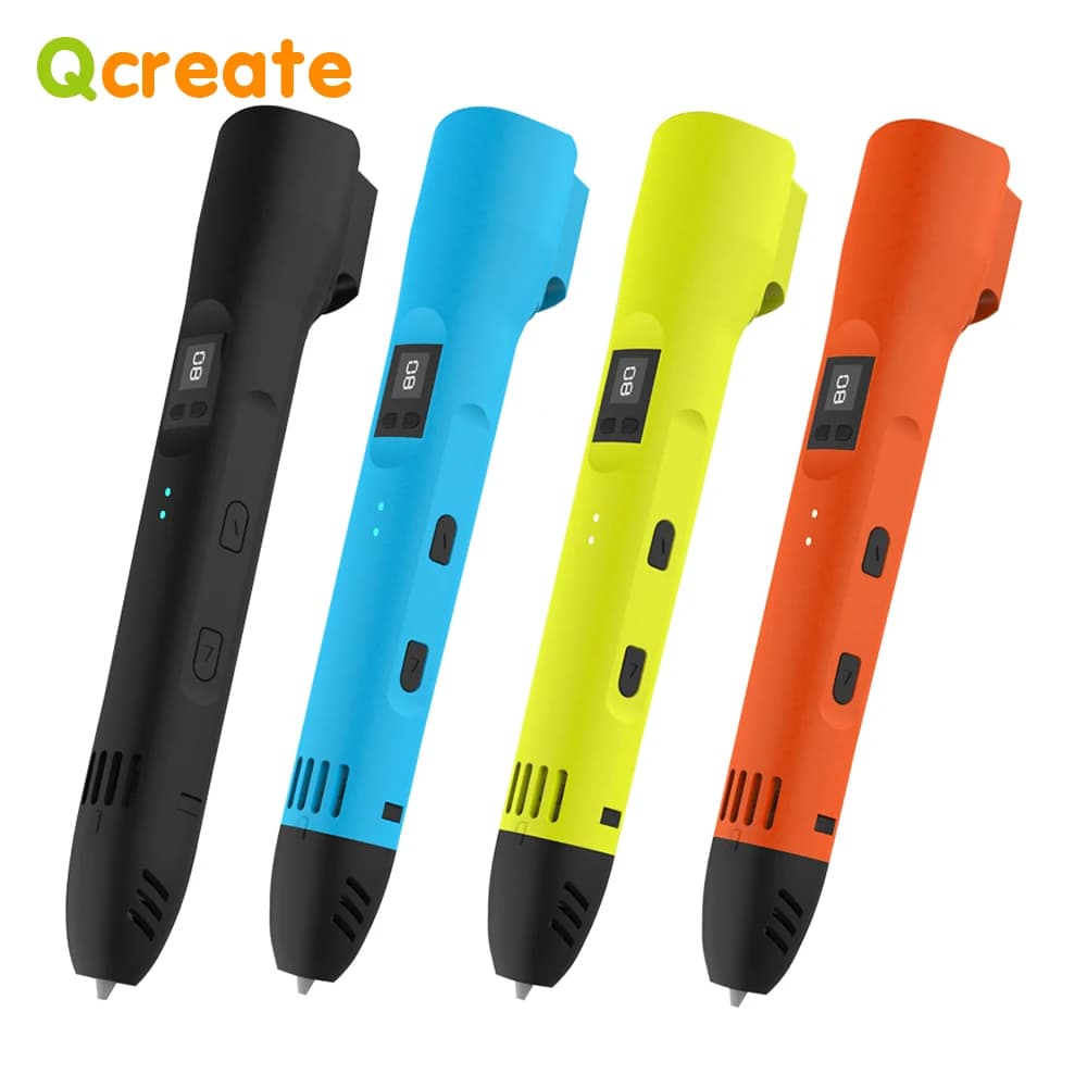 QCREATE 3D Printing Pen compatible with PLA PCL filament LCD display from 1.75 mm 3D drawing pen with 8 speed temperature adjustment