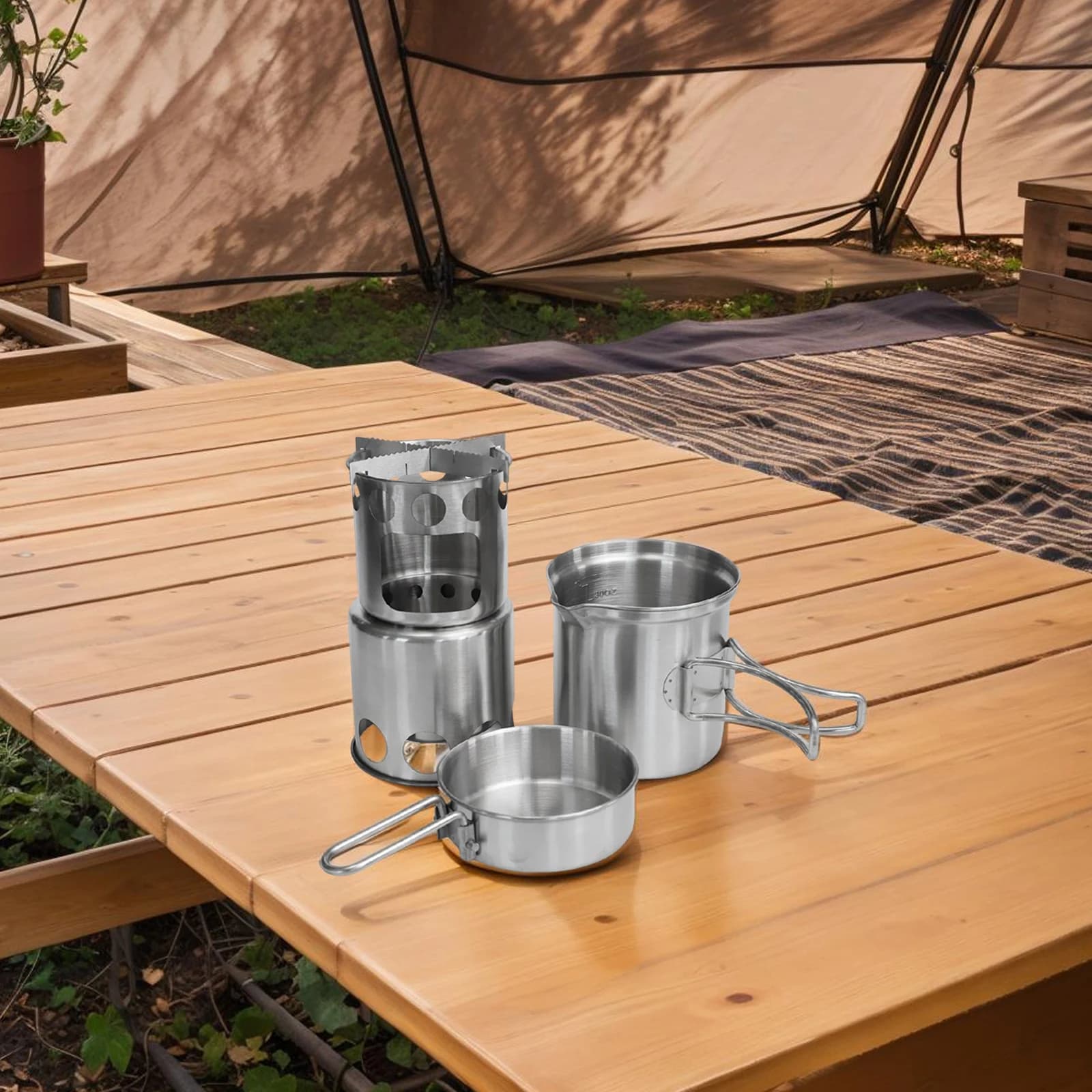 Camping pots Upper outer diameter 10,3 cm * Lower outer diameter 9.5 cm * height 9.5 cm Portable firewood stove Stable