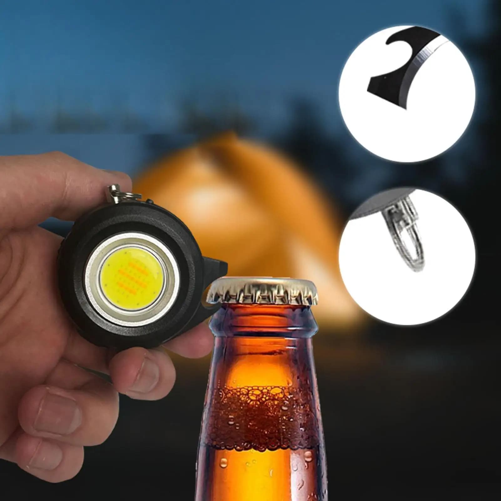 Luce portachiavi Luce meccanica portatile con apribottiglie Lampada portachiavi ricaricabile per riparazione auto Pesca Corsa in bicicletta
