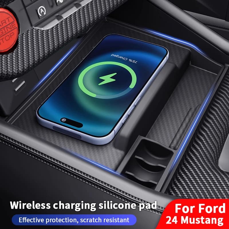 QHCP Anti-slip Car Phone Holder Anti-slip Mat Central console Wireless charging panel Silicone Mat suitable for Ford Mustang 2024+