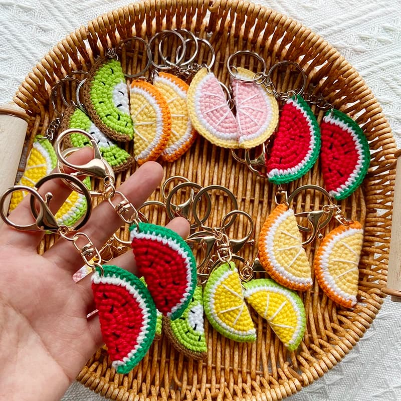 10 pz/lotto filo di cotone fai da te fetta di frutta ciondolo anguria limone portachiavi ciondolo regalo fatto a mano all'uncinetto