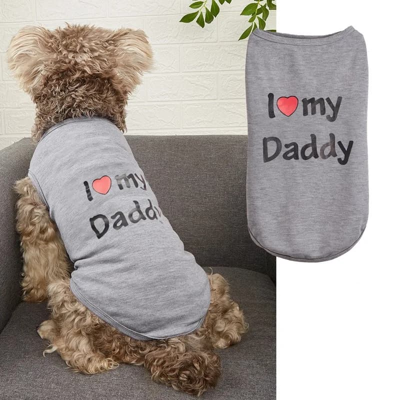 Pet Couple Clothes I Love My Daddy / Mom Puppy Tank Top Summer Sleeveless T-Shirt for Small Dogs Cute Pet Outfit