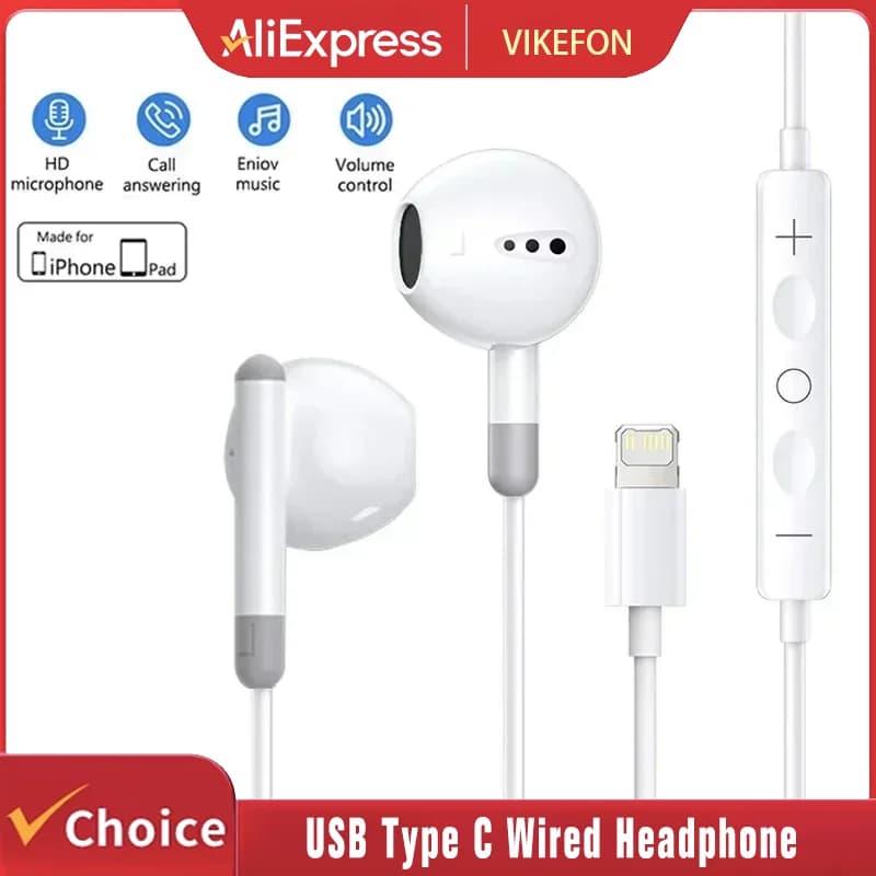 VIKEFON USB Tipo C Cuffia Per Apple iPhone 15 Pro Max 14 13 12 11 Auricolare Cablato 3.5mm Fulmine Bluetooth Auricolari Accessorie